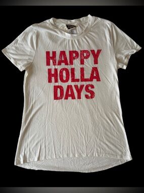 Modern Lux White Tee with Red 'HAPPY HOLLA DAYS' Print